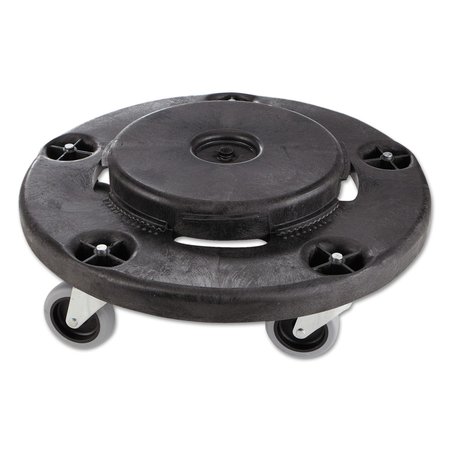 RUBBERMAID COMMERCIAL Brute Round Twist On/Off Dolly, 250 lb Capacity, 18dia x 6.63h, Black FG264000BLA